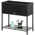 Black Modern PE Rattan Wicker Raised Garden Bed Elevated Planter Box