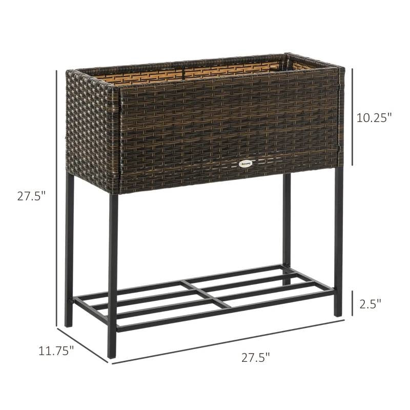 Brown Modern PE Rattan Wicker Raised Garden Bed Elevated Planter Box