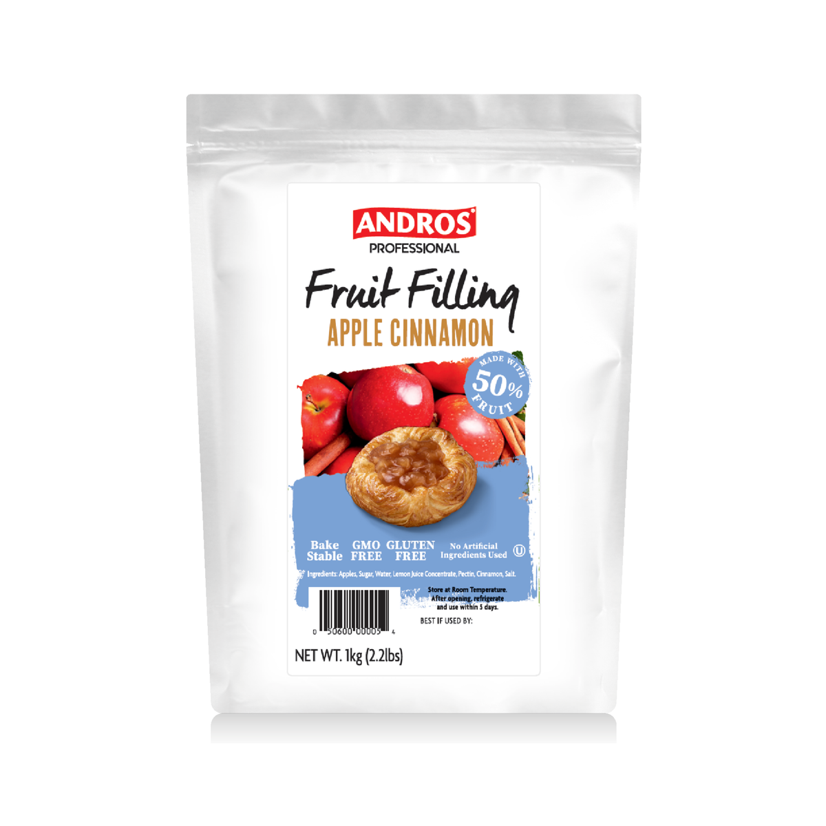Andros Professional Apple Cinnamon 50% Fruit Filling – 2.2 lb Pouch | Ready-to-Use Bake-Stable Pastry Filling