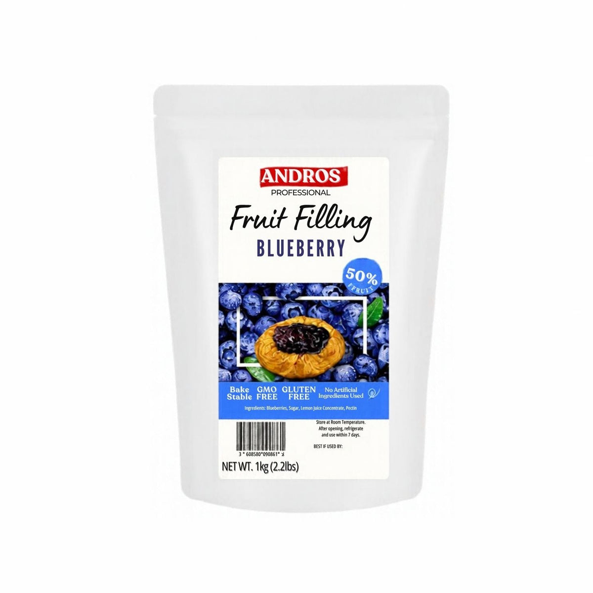 Andros Professional Blueberry 50% Fruit Filling – 2.2 lb Pouch | Ready-to-Use Bake-Stable Pastry Filling