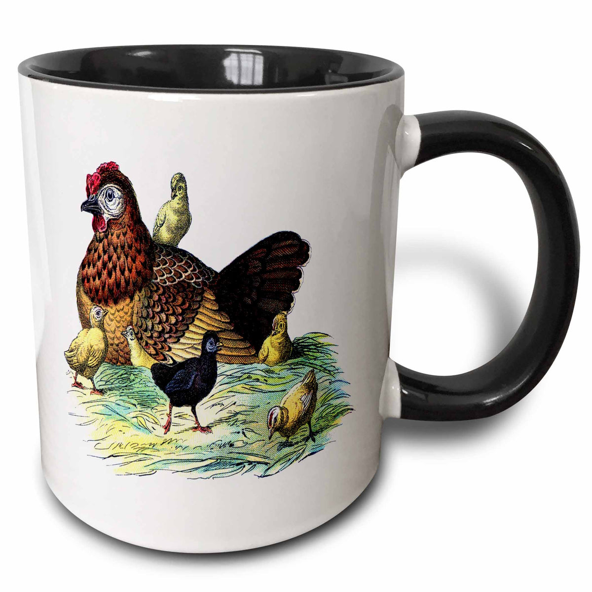 3dRose Florene Vintage - Chickens n Hen Vintage Print - Mugs (mug_52334)