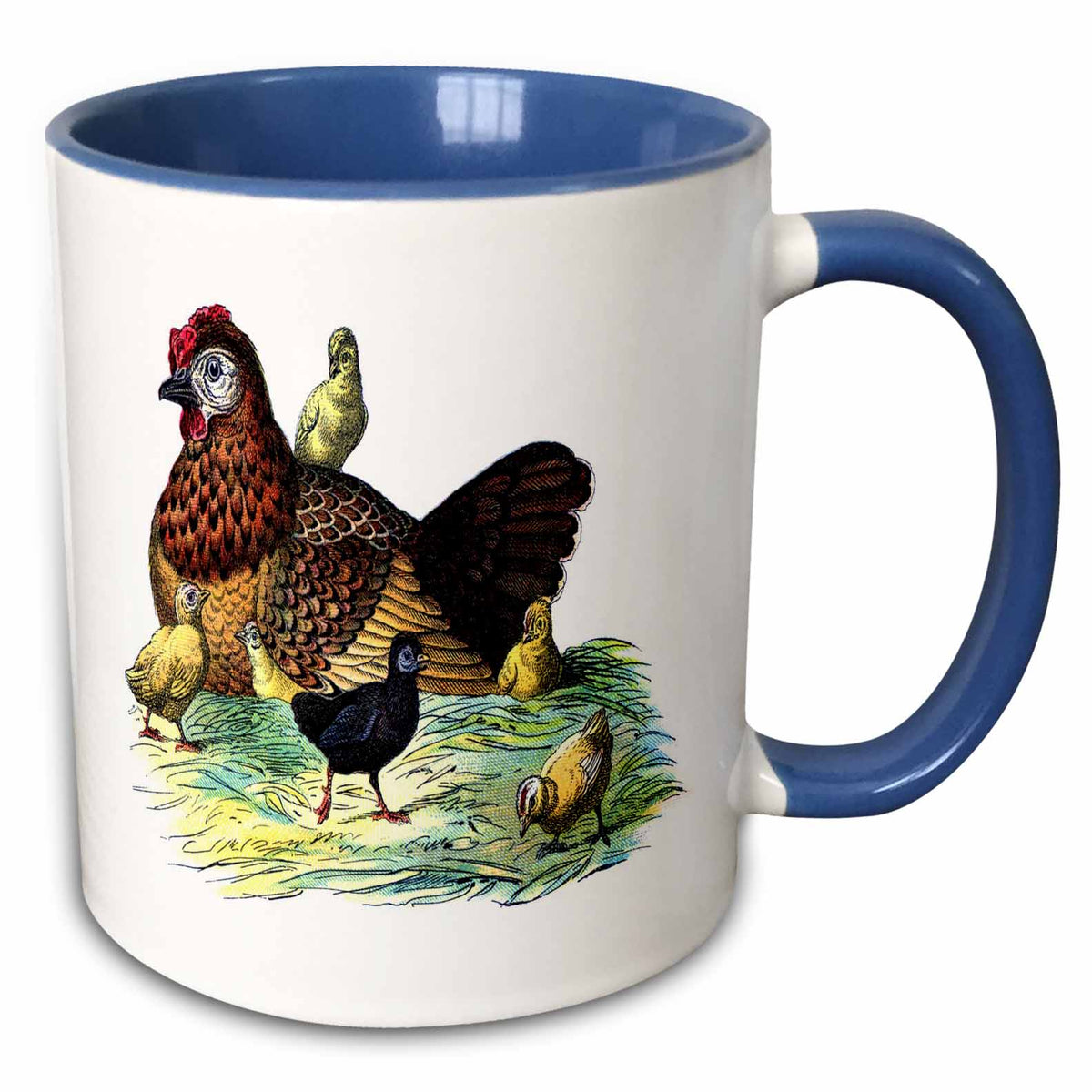 3dRose Florene Vintage - Chickens n Hen Vintage Print - Mugs (mug_52334)
