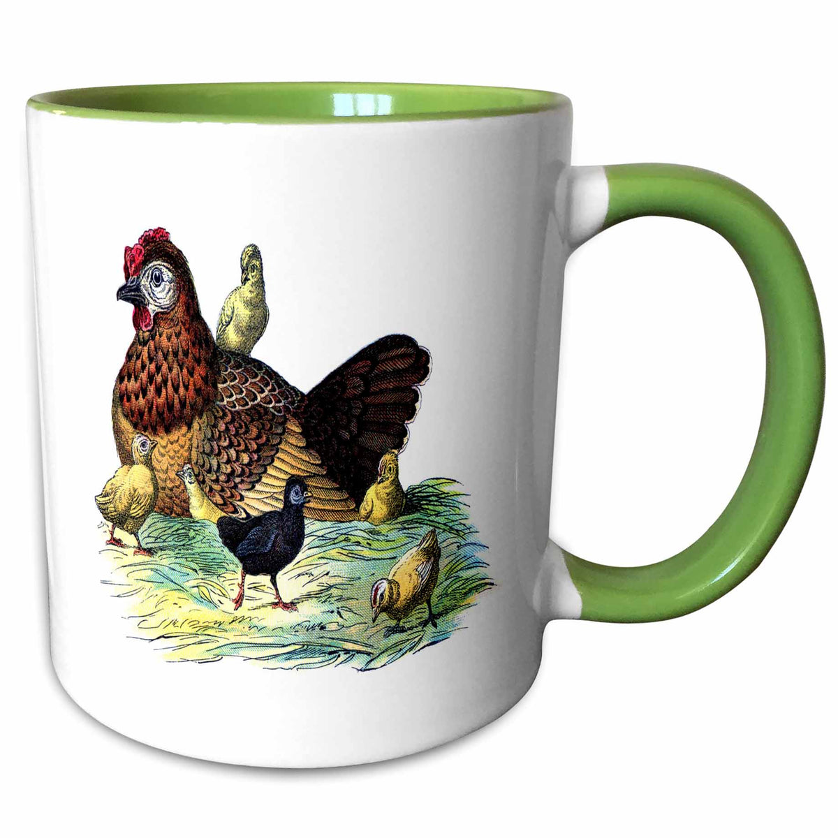 3dRose Florene Vintage - Chickens n Hen Vintage Print - Mugs (mug_52334)
