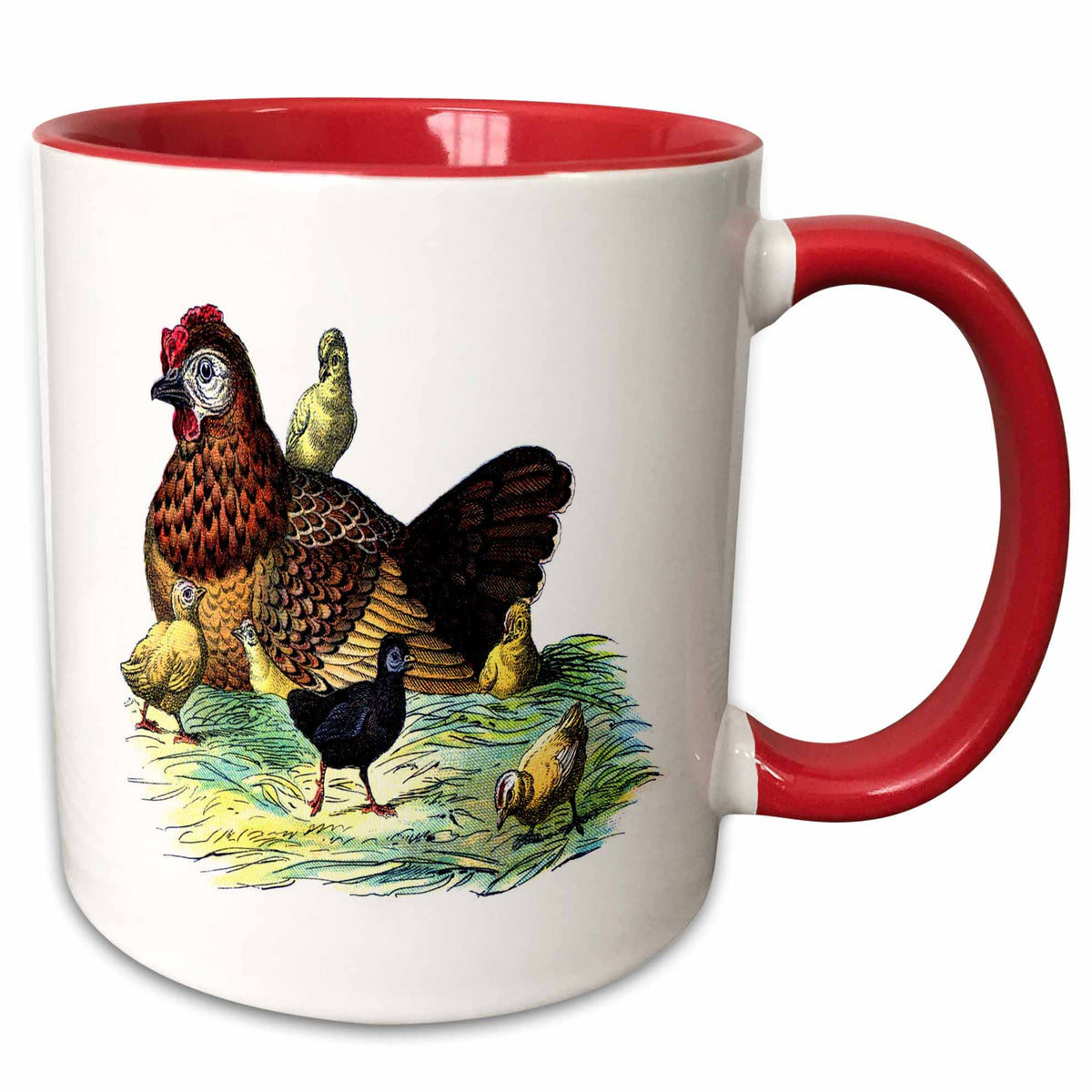 3dRose Florene Vintage - Chickens n Hen Vintage Print - Mugs (mug_52334)
