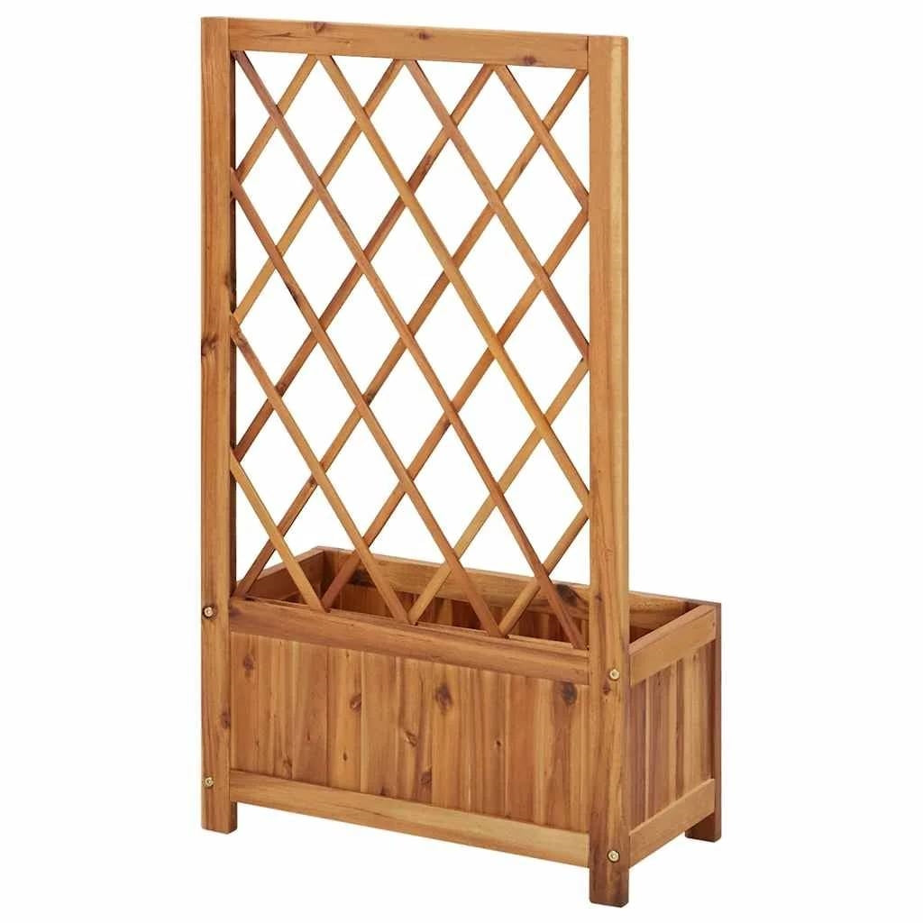 Solid Wood Outdoor Raised Garden Bed Planter with Lattice Trellis