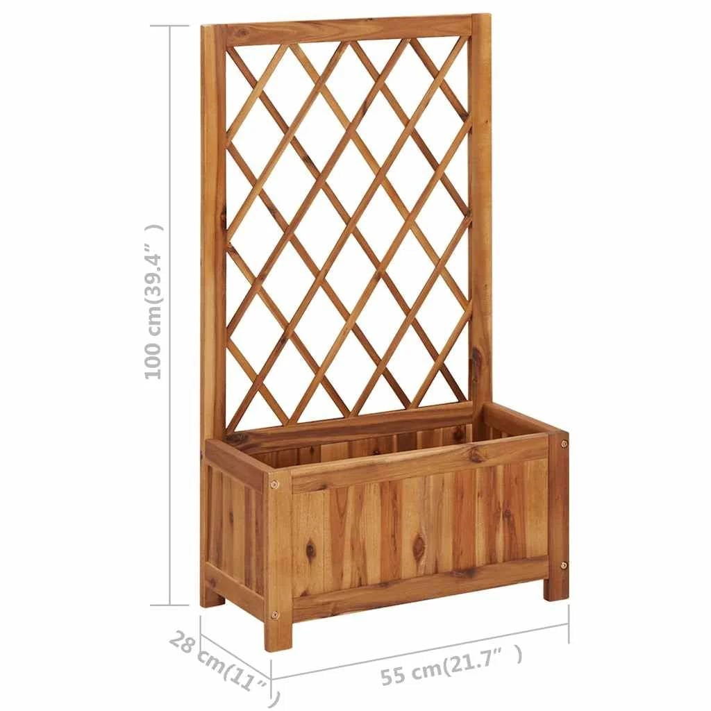 Solid Wood Outdoor Raised Garden Bed Planter with Lattice Trellis