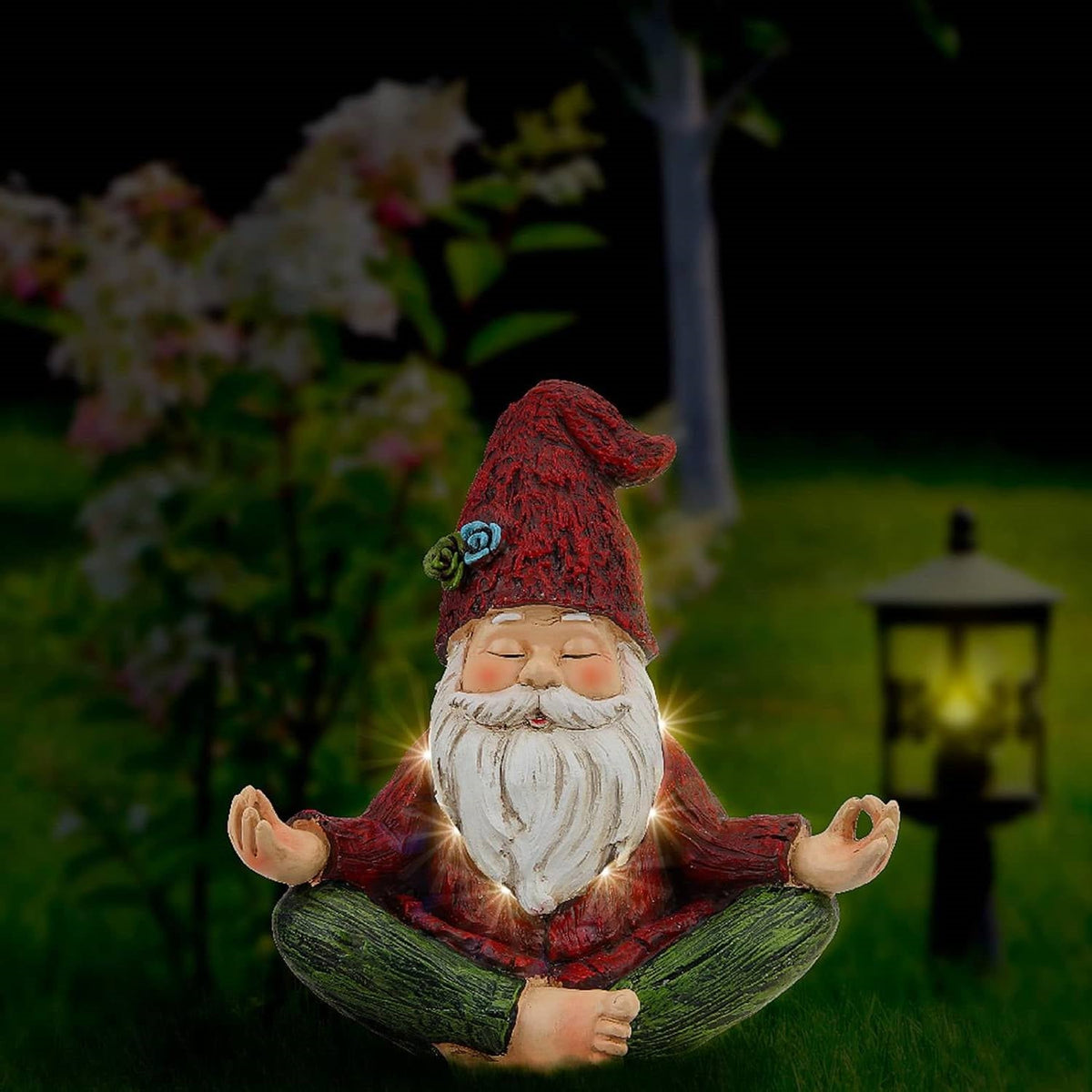 Zen Garden Meditating Yoga Solar Gnome Statue