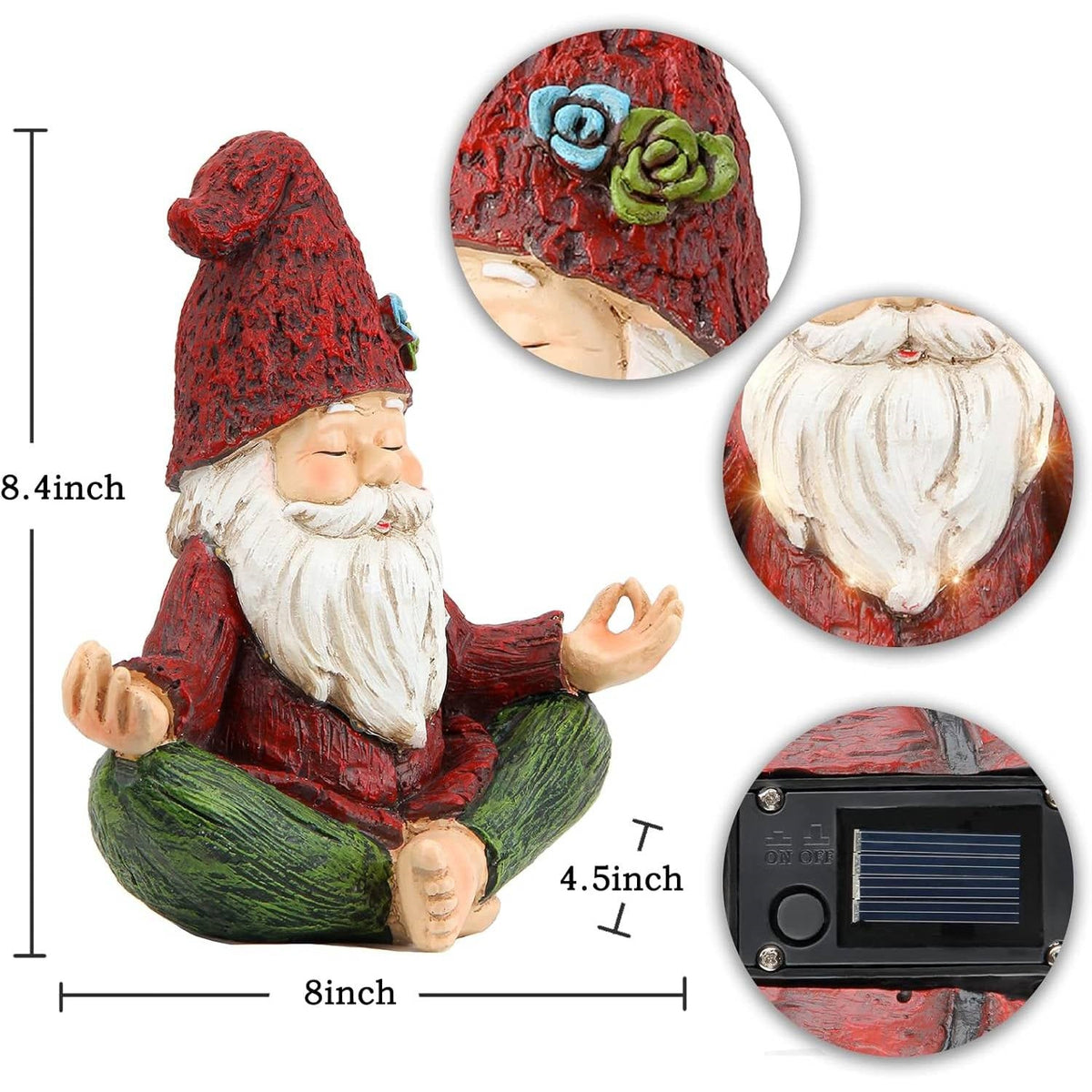 Zen Garden Meditating Yoga Solar Gnome Statue